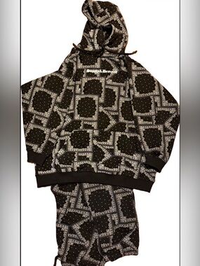 Supply & Demand Men’s 2pc Paisley Hoodie & Tapered Jogger Set Black/White Sz Sm